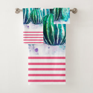 watercolor Cactus Bath Towel Set