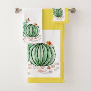 watercolor, cactus bath towel set