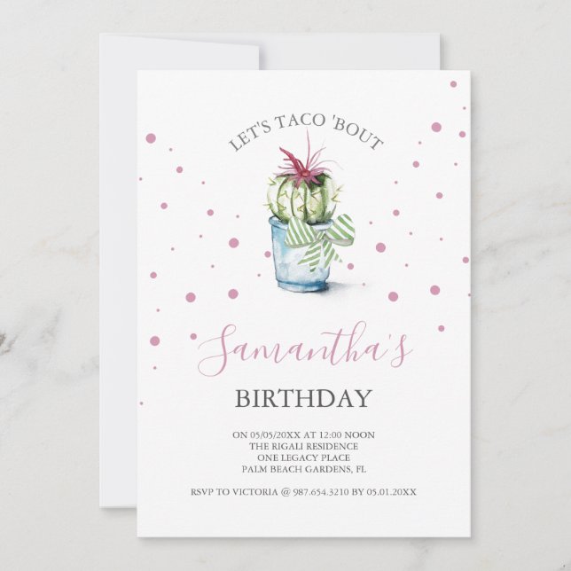 Watercolor Cactus Birthday Invitations Online (Front)