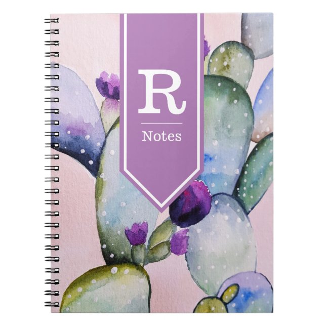 Watercolor Cactus & Blossoms | Personalised Notebook (Front)