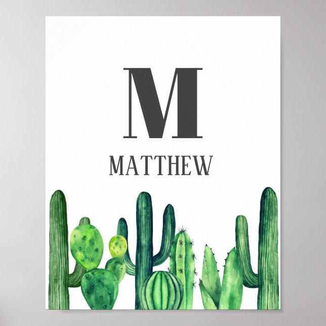 Watercolor cactus. Botanical monogram. Nursery Poster (Front)