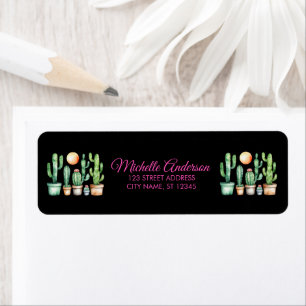 Watercolor Cactus Cacti Desert Succulent Black Return Address Label