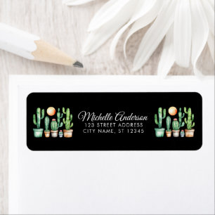 Watercolor Cactus Cacti Desert Succulent Black Return Address Label