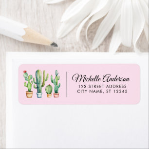 Watercolor Cactus Cacti Desert Succulent Pink Return Address Label