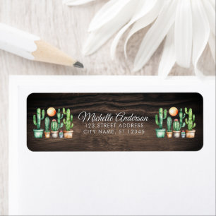 Watercolor Cactus Cacti Desert Succulent Wood Return Address Label