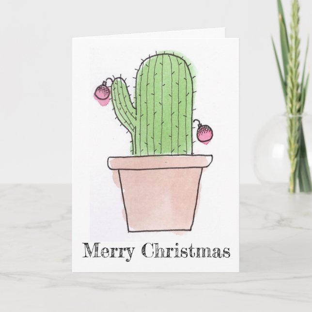 Watercolor Cactus Christmas Card (Front)