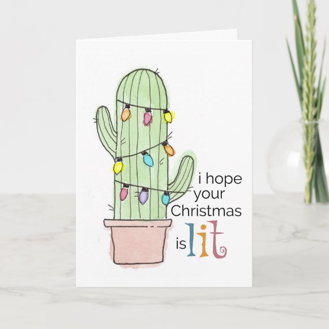 Watercolor Cactus Christmas Card (Front)
