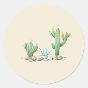 Watercolor Cactus Classic Round Sticker