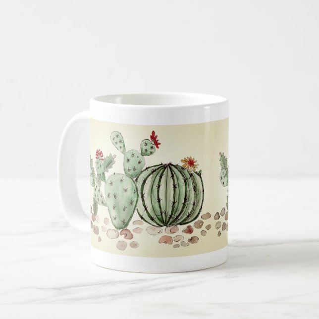 watercolor, cactus coffee mug (Front Left)