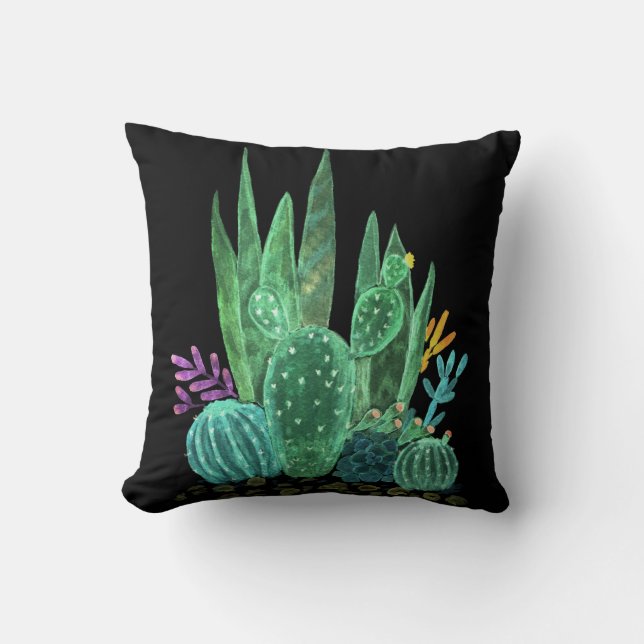 Watercolor, cactus cushion (Front)
