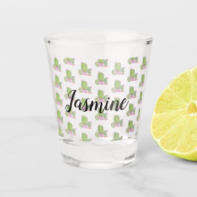 Watercolor Cactus Custom Personalised Shot Glass (Front)