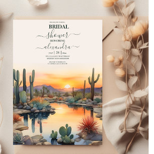 Watercolor Cactus Desert Landscape Bridal Shower Invitation