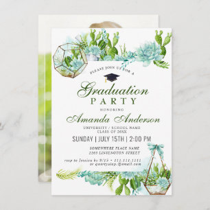 Watercolor Cactus Eucalyptus Graduation Party Invitation