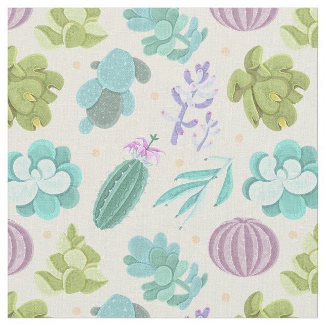 Watercolor Cactus Fabric (Close Up)