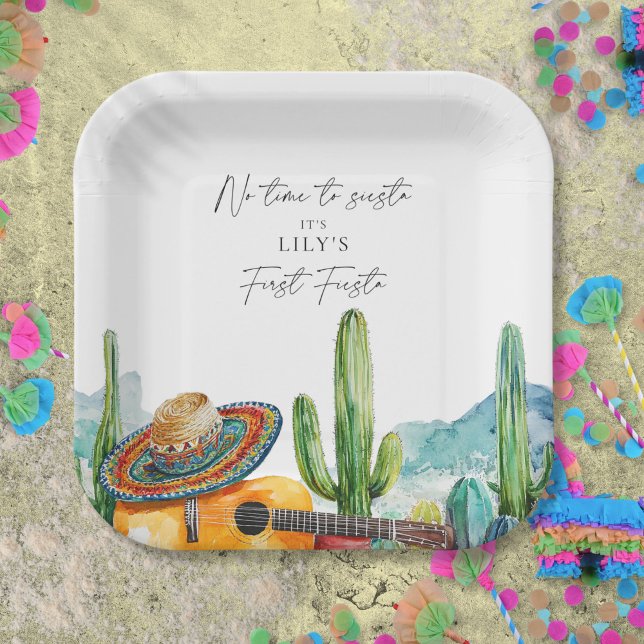 Watercolor Cactus First Fiesta 1st Birthday Party Paper Plate (Watercolor Cactus First Fiesta 1st Birthday Party Paper Plates)