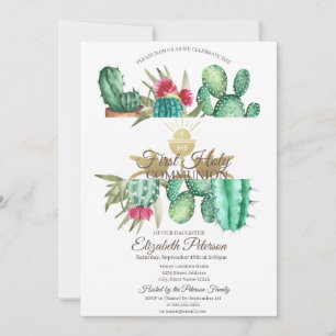 Watercolor Cactus First Holy Communion   Invitation