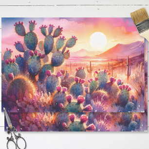 Watercolor Cactus Flowers Desert Sunset Decoupage Tissue Paper
