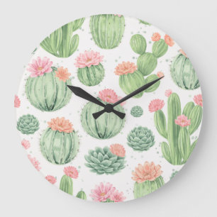 Watercolor Cactus Garden Large Clock