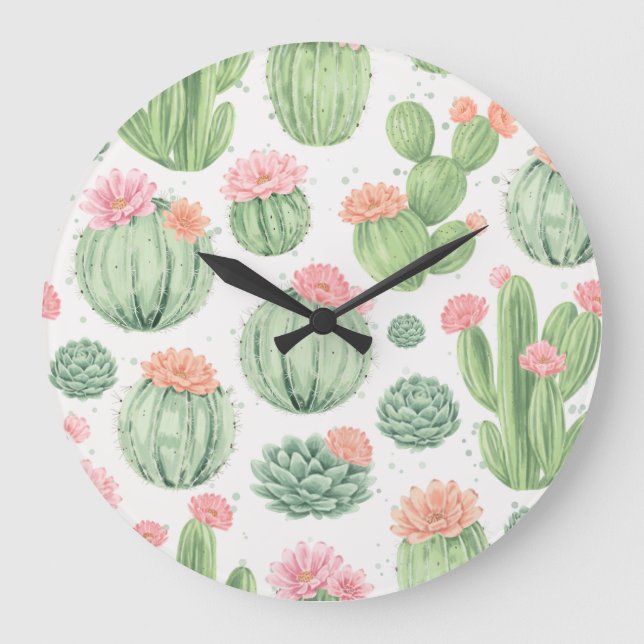 Watercolor Cactus Garden Large Clock (Front)