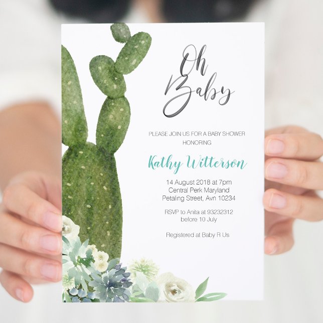 Watercolor Cactus Gender Neutral Baby Shower Invitation (Creator Uploaded)