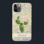 Watercolor Cactus, Glitter Bokeh - Personalised iPhone 11 Pro Case<br><div class="desc">Watercolor  cactus and gold confetti on glittery bokeh  background  and your name.</div>