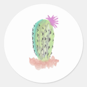 Watercolor Cactus Houseplant Hand Painted Design Classic Round Sticker