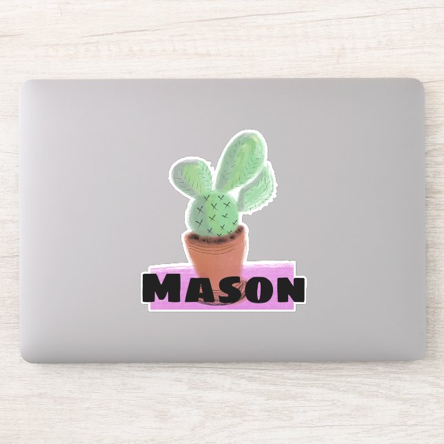 Watercolor Cactus in Pot Custom Name (Computer)