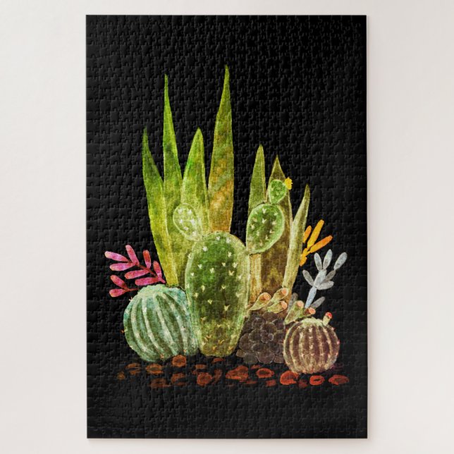 Watercolor, cactus jigsaw puzzle (Vertical)