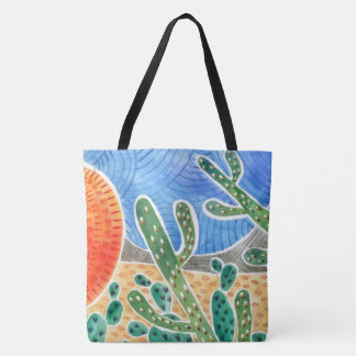Watercolor Cactus Landscape Tote Bag