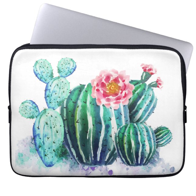 watercolor Cactus Laptop Sleeve (Front)