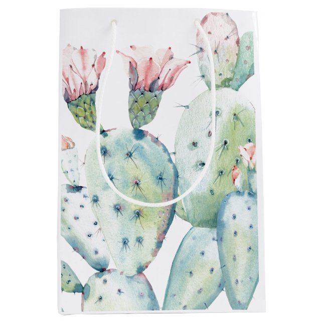 Watercolor Cactus Medium Gift Bag (Front)