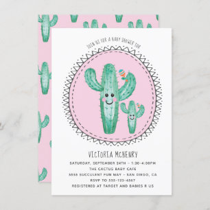 Watercolor Cactus Momma and Baby Shower Invitation