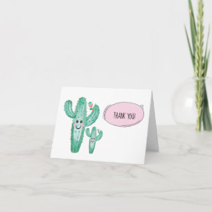 Watercolor Cactus Momma and Baby Thank you note