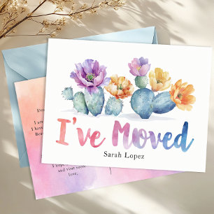 Watercolor Cactus New Address Announcement Postcard