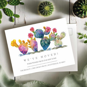 Watercolor Cactus New Home Moving Announcement Postcard