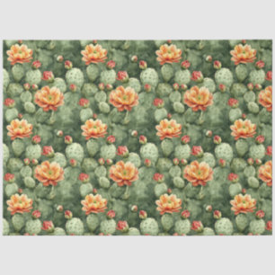 Watercolor Cactus Orange Flowers Pattern Decoupage Tissue Paper