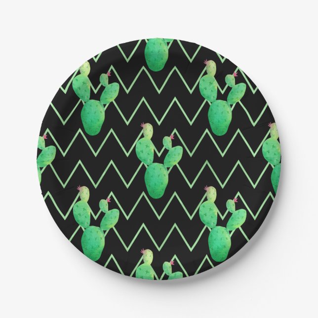 Watercolor Cactus Paper Plate (Front)