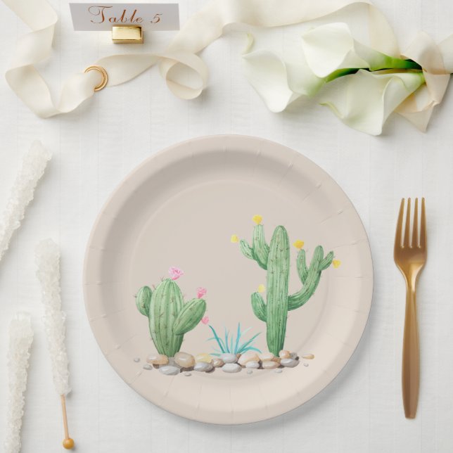 Watercolor Cactus Paper Plate (Wedding)