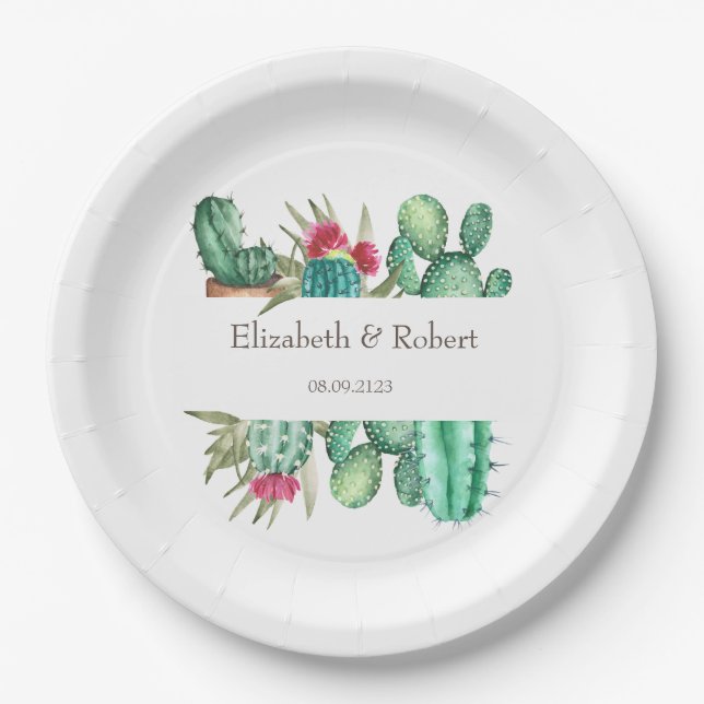 Watercolor Cactus Paper Plate (Front)