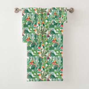 Watercolor Cactus Pattern Bath Towel Set