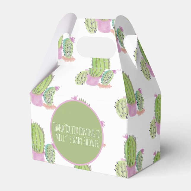Watercolor Cactus Pattern Birthday Party Thank You Favour Box (Front Side)