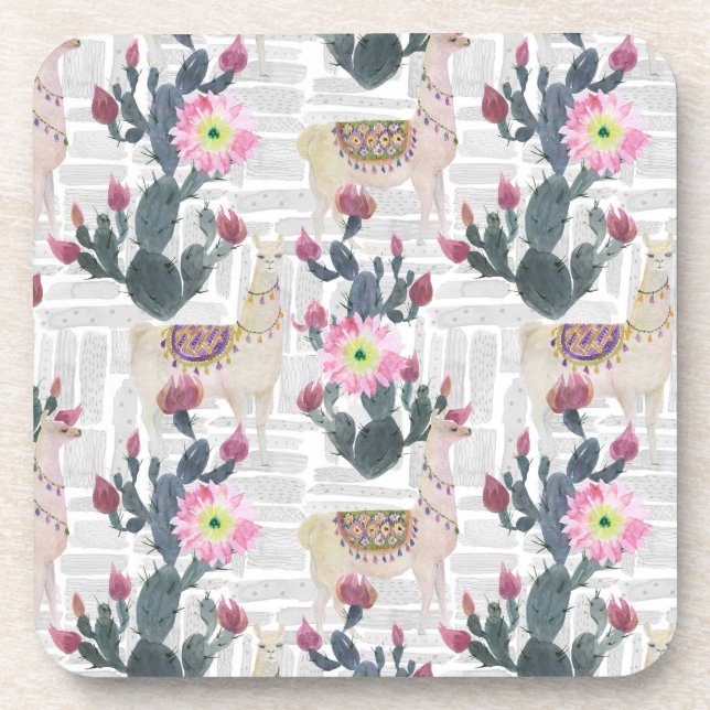 Watercolor Cactus Pattern Coaster (Front)