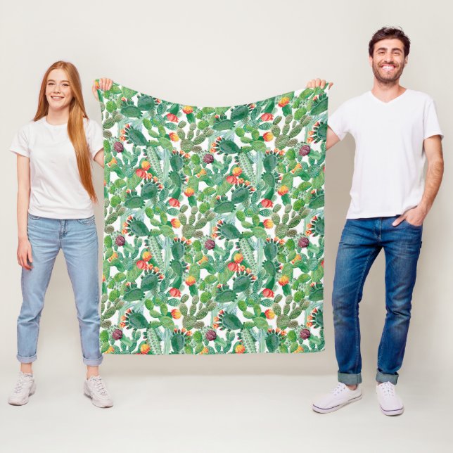 Watercolor Cactus Pattern Fleece Blanket (In Situ)