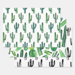 Watercolor cactus pattern. Green modern cacti Wrapping Paper Sheet