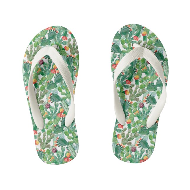 Watercolor Cactus Pattern Kid's Thongs (Footbed)
