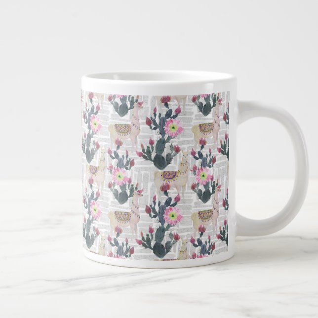 Watercolor Cactus Pattern Large Coffee Mug (Right)