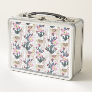 Watercolor Cactus Pattern Metal Lunch Box