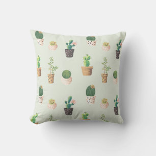 Watercolor Cactus Pattern Mint Green Cushion