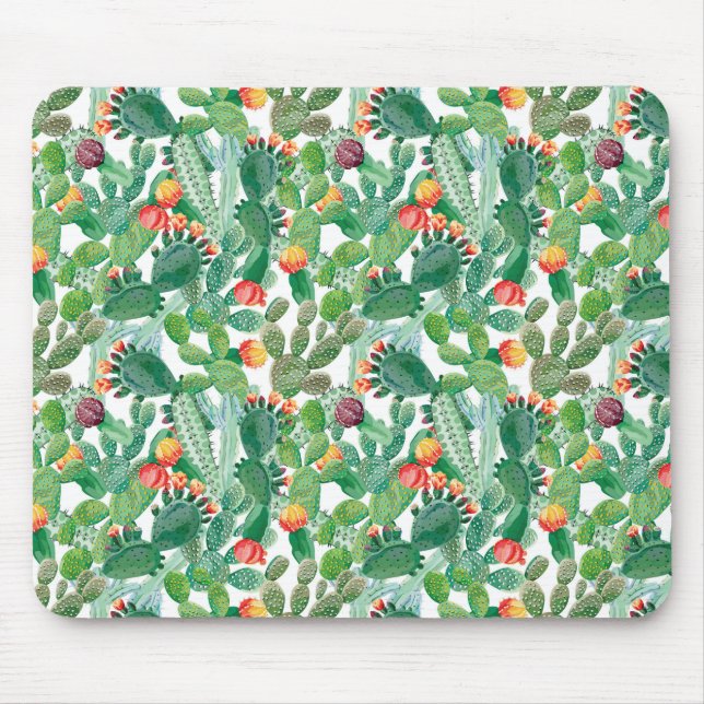 Watercolor Cactus Pattern Mouse Pad (Front)