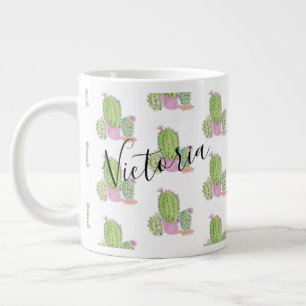 Watercolor Cactus Pattern Name Giant Coffee Mug